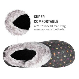 Padders Dora Womens Wide Fit Slip on Memory Foam Fluffy Slippers - Woven Spot Textile Upper and Close Back Design with Wide EE Fitting Slippers for Extra Room and Ultimate Comfort