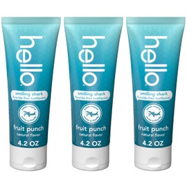 hello hello Smiling Shark Fluoride Free Kids Toothpaste, Natural Fruit Punch, 4.2 Oz Tube (Pack of 3)