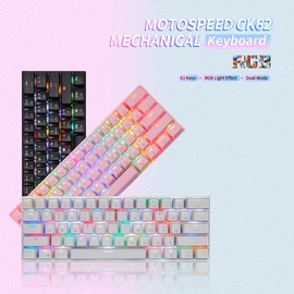 Motospeed CK62 61 Keys RGB Mechanical Keyboard USB Wired BT Dual Mode Gaming Keyboard Pink with OUTEMU Red Switches