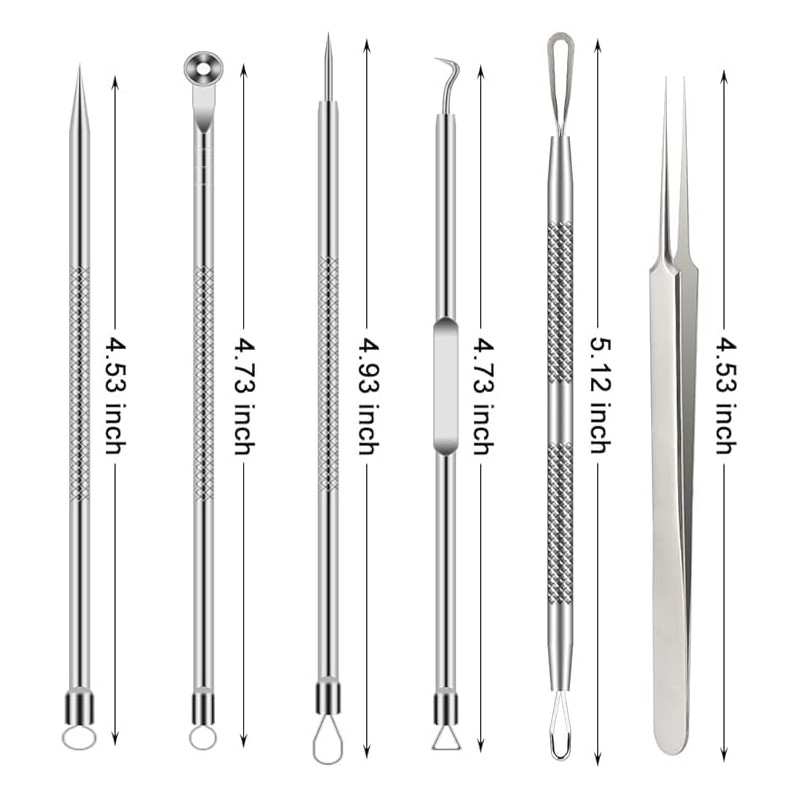 Generic ニキビケアツールセット、6点セット、黒ずみ・コメドン除去器具、ステンレス製、シルバー