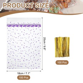 uxcell 100pcs Clear Treat Bags, 11.8" x 7.9" Valentines Cookie Bags with Twist Ties for Valentine's Day Candy Packaging Purple