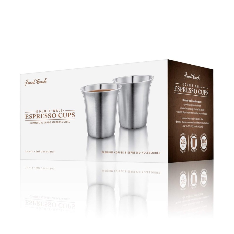 Final Touch 2.5 oz (74ml) Double-Wall Stainless Steel Espresso Cups