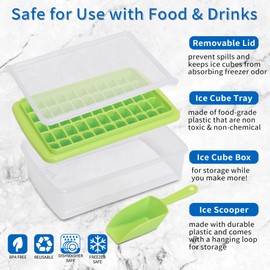 Ice Cube Tray with Lid and Bin for Freezer, Easy Release 55 Nugget Ice Tray with Cover, Storage Container, Scoop. Perfect Small Ice Cube Maker Tray & Mold. Flexable Durable Plastic, BPA Free
