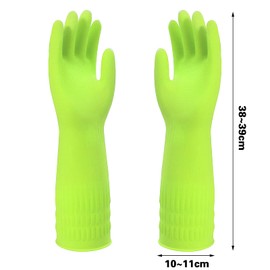 COMNICO Rubber Cleaning Gloves 15inch Extra Long Waterproof Non-Slip Reusable Housework Bathroom Kitchen Grippy Latex Supplies for Dish Washing Bleaching, 1 Pair Red or Green (Green)