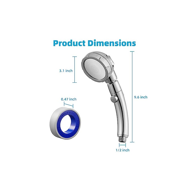 Marbrasse High Pressure Shower Head, 3-Settings Handheld Showerhead with ON/Off