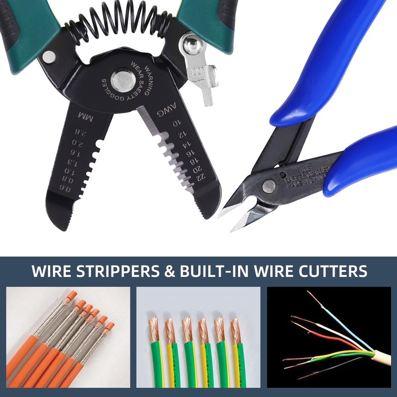 Glarks 3Pcs Wire Stripping Tool and Wire Flush Cutter Set,