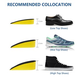 Aomig Height Increase Insoles, 1/2 Pair Premium Heel Spur Insoles, Invisible Increase Shoe Insoles, Comfortable Height Increase Insole for Men and Women, Shoe Lift Inserts, Shock Absorption, black