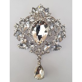 GFM® Vintage Style Crystal Brooch - Large Size - Valentine's Day, Mother's Day, Christmas, Birthday - Clear- (EXC)(BRCH-14-AE048-CLR)