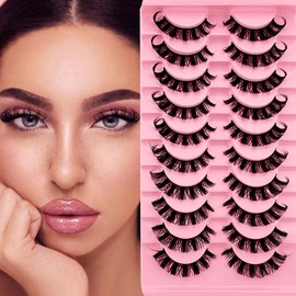 10 Pairs of 3D Artificial Eyelashes Russian False Natural Look Curly Cat Eye Lashes D Curl with Natural Wispy Volume Cat Eye Eyelashes (S011)