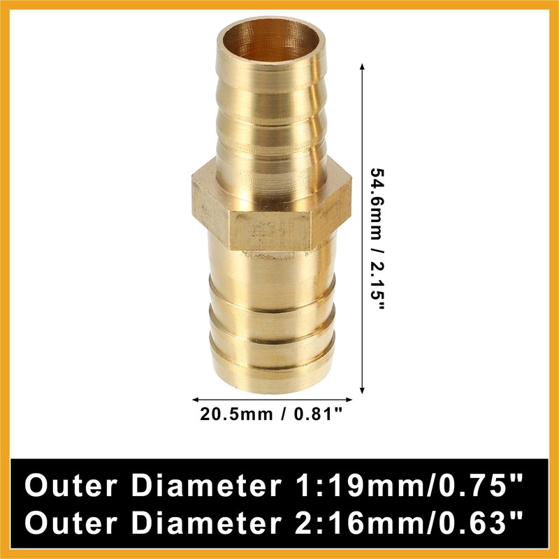 Partuto 2 Pcs 19mm - 16mm Straight Shaped Barb Brass
