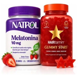 Kit Gomitas Gomitas Biotina Cabello Piel Uñas 60u Fresa  Gomitas Melatonina Natrol 10mg 90u Fresa                                                     