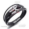 HEIX Mens Multilayer Braised black Leather Glossy Cross Bracelet Magnetic