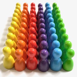 Wooden Playing Pieces for Board Games, Colourful Mix, Special Colours, Ludo Pieces, Size 12 / 24 mm, 60 Pieces (6 x 10)