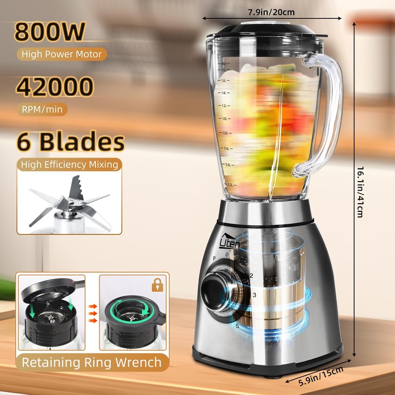 Uten 800 Watt Hight Speed Countertop Blender for Smoothies and
