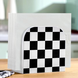 Geelin Black and White Checkered Napkin Holder for Kitchen Wooden Dinner Napkin Dispenser Modern Restaurant Decor Tissue Holder for Home Car Kitchen Restaurant Hotel Bar
