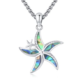 LOOVE Sterling Silver Abalone Shell Starfish Necklace - Blue Starfish Pendant for Women