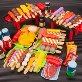 80-Piece Interactive BBQ Grill Playset Toy - Realistic Pretend Cooking Set with Grill Tools & Food Accessories for Kids Ages 3-8, BPA-Free Learning Toys for Boys Girls Toddlers