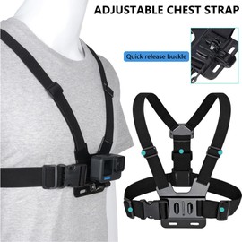YHTSPORT Chest Strap for Action Cam, Chest Strap, Phone Chest Mount, Clip + Attachment, Headband, Compatible with GoPro and Other Action Cameras