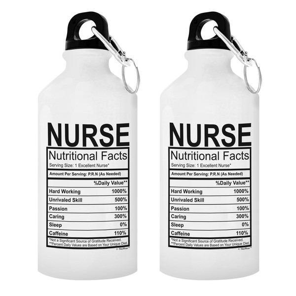 ThisWear Nurse Appreciation Gifts Nurse Nutritional Facts Nurses Gifts Nurse Graduation Gifts Water Bottle for Nurses Gift 2-Pack 20-oz Aluminum Water Bottles with Carabiner Clip Top Nurse