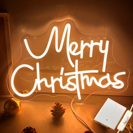 Merry Christmas Neon Sign Battery Operated Christmas Neon Signs for Wall Decor Acrylic LED Christmas Decoration Xmas Light Up Sign for Bedroom Living Room Window Christmas Lights