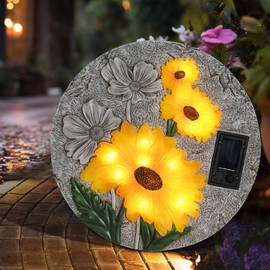 DREAM GARDEN Garden Décor Sunflower Stepping Stones, Solar Garden Stone Resin Outdoor Decorative Stone Patio, Walkway Stones Yard Art, 10.75 Inch