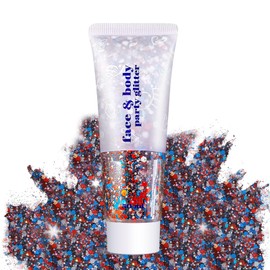 Body Glitter Gel - 4th of July Accessories, Sparkly Chunky Glitter Hair for Kids Women, Iridescent Glitter Freckles, Singer Concert Festival Rave Accessories (USA Pride Body Glitter)