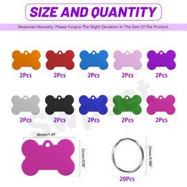 Swpeet 40Pcs 10 Colors 1.49" x 1" Bone Shape Aluminum Blank Tags with Key Ring Assortment Kit, Engraving Stamping Blank Tags Pet ID Tag for Pendant Decoration, DIY Keychains and Pets Tag Project