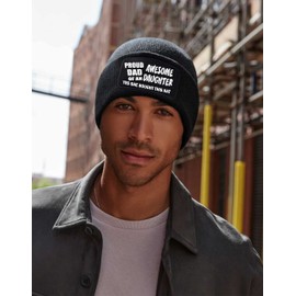 Print4U Proud Dad of Awesome Daughter Gift for Men Fathers Day Beanie Hat Black