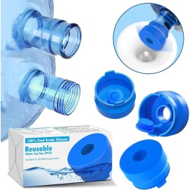 MYLOLF 3PCS 3 & 5 Gallon Water Jug Cap, Reusable Food Grade Silicone Blue