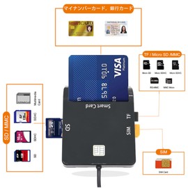 Covifize Card Reader, SD Card Reader, Supports My Number Cards, USB, Contact Type, SD, IC, TF Card, 4 in 1, Multifunctional, Lightweight, Home Tax Filing, USB A & Type-C Type, Black, Compatible with