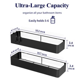 Kitsure Shower Caddy - 2 Pack Adhesive Shower Organizer, Rustproof Metal Shelves, No-Drill Bathroom Organizers and Storage, Black, XX-Large