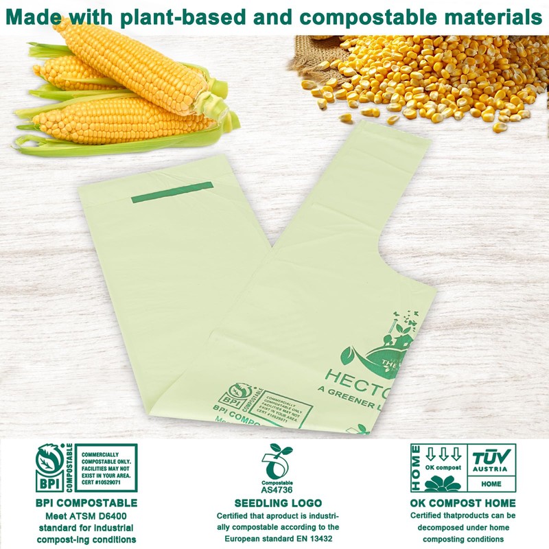 HECTOLIFE 2.6 Gallon 100 Count,Compostable Bags Handle Tie,Tear Resistant Kitchen
