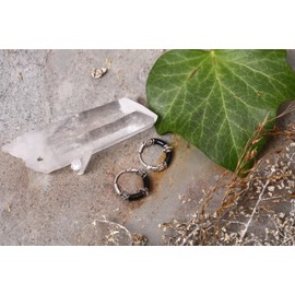 WINDALF Vikings Azuari Hoop Earrings 13 mm Silver Wheel with Black Accents Silver Hoop Earrings 925 Sterling Silver, Sterling Silver