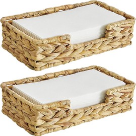 Niukuyu 2PCS Bathroom Disposable Guest Towel Holder Long Seagrass Woven Rattan Wicker Table Hand Guest Towel Basket Tray,L