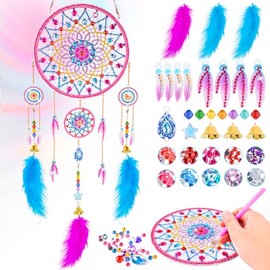 Diamond Painting Dream Catcher, 5D Diamond Painting Art for Kids, DIY Diamond Craft Kits Hanging Ornaments, Diamond Art Kits with Feather and Crystal Pendant for Girls, for Home, Garden Window Decor