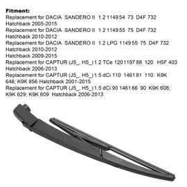 Rear Wiper Arm Blade Set, Car Rear Wiper Arm Blade Set 287815304R Black Replacement for Dacia Sandero 2005-2015