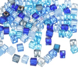 sourcing map 100Pcs Crystal Cube Beads, 3mm Square Glass Beads Faceted Loose Spacer Bead for Bracelets Necklace Earring DIY Jewelry Making Craft(Blue Series)