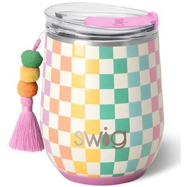Swig Life 12oz Wine Tumbler with Lid, Stainless Steel, Dishwasher Safe, Portable, Triple Insulated Wine Tumbler (Check Mate)