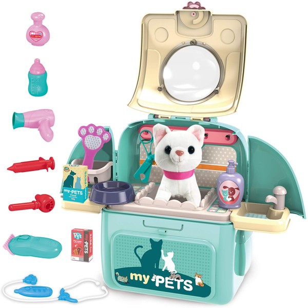 Gifts2U Cat Vet Toys for Kids,Doctor Role Play Set Educate Girl Take Care Pet,Cat Can Singing Backpack Toys for 3 4 5 6 Years Old Children