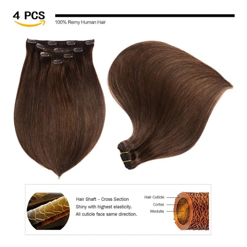 GEELOOK Extensiones Cabello Humano 60gr 14in Marrón Más Oscuro #2