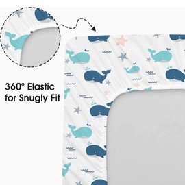 Little Grape Land Bassinet Sheets for Baby Boys 4 Pack, 33"x 18" Extra Soft Microfiber Bassinet Sheet Universal for Oval Rectangle and Hourglass Bassinet Mattress(Whale)