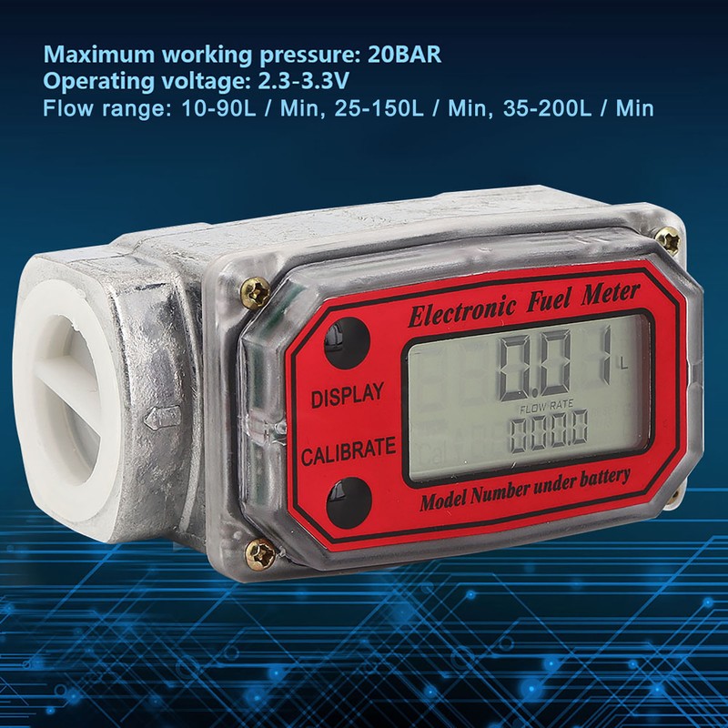 Mini Digital Turbine Flowmeter Diesel Fuel Flow Meter 10‑200L 1"