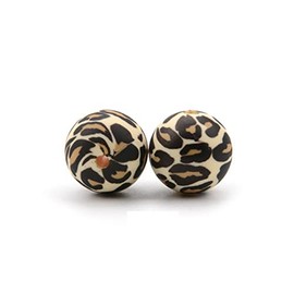 Decoendiy 30Pcs Silicone Animal Printed Beads 15mm - Cow Leopard Print, Black White Round, Colorful Painted, Loose Silicone Spacer for Adults DIY Crafts (Leopard)