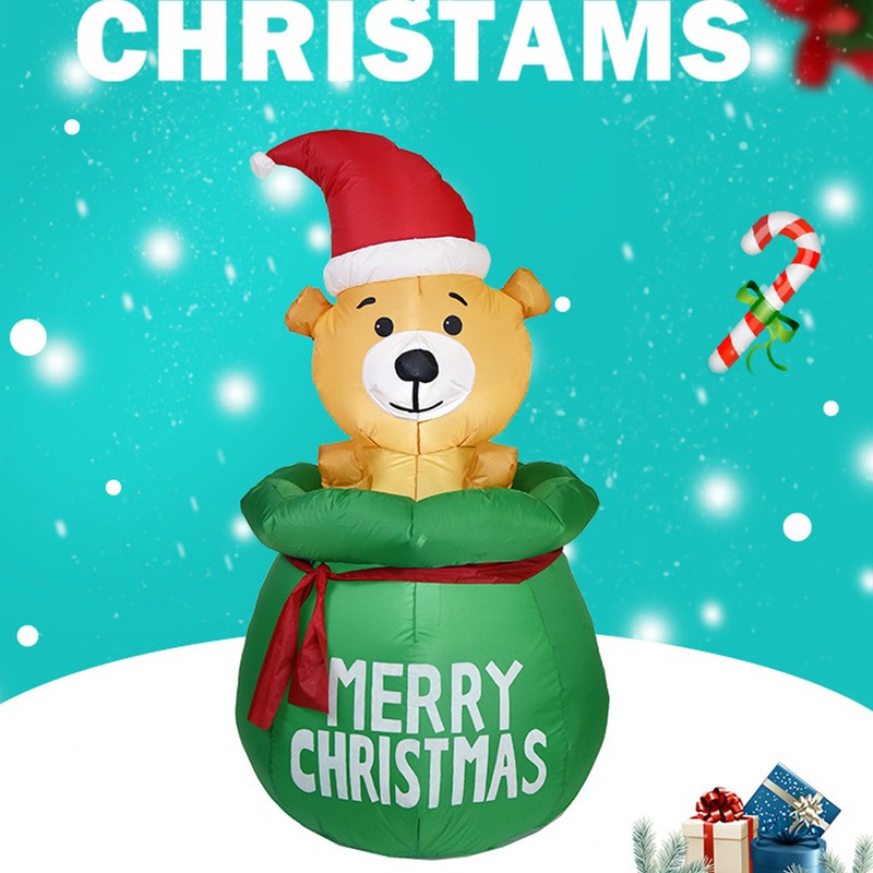 1.5m Christmas Inflatable Lovely Bear in Gift Bag with LED