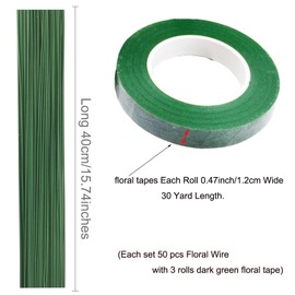 Arlai Floral Arrangement Kit, with 3 Rolls Green Flower Paper Tape and (2 Guage) 16" Floral Stem Wire 50pcs for Bouquet Stem Wrap Florist, Wreath Making Supplies