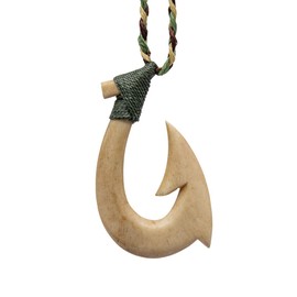 Aged Bone Stylized Maori Hawaiian Fish Hook Necklace - Med/Large