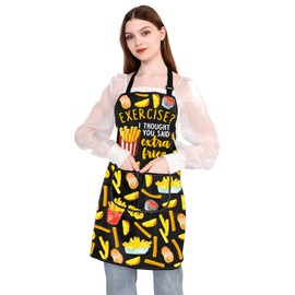 BDPWSS Funny French Fries Gifts Fries Lover Gift Foodie Gift Exercise? I Thought You Said Extra Fries Apron With Pockets (extra fries apron)