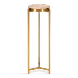 Kate and Laurel Aguilar Modern Drink Table; 9 x 9 x 23; Pink and Gold; Genuine Rose Quartz Accent Table for Small Spaces