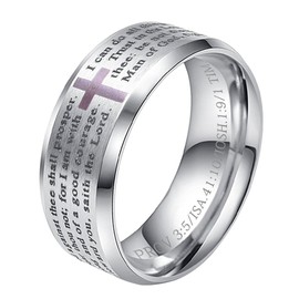 INRENG Men's Stainless Steel Bible Verse Christian Lord's Prayer Cross Ring Wedding Bands Silver Size 12