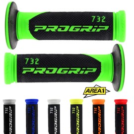 Area1 Progrip 732 Motorcycle Handlebar Grips Rubber 1 Piece 22 mm and 1 x 24-25 mm with Area1 Sticker Green